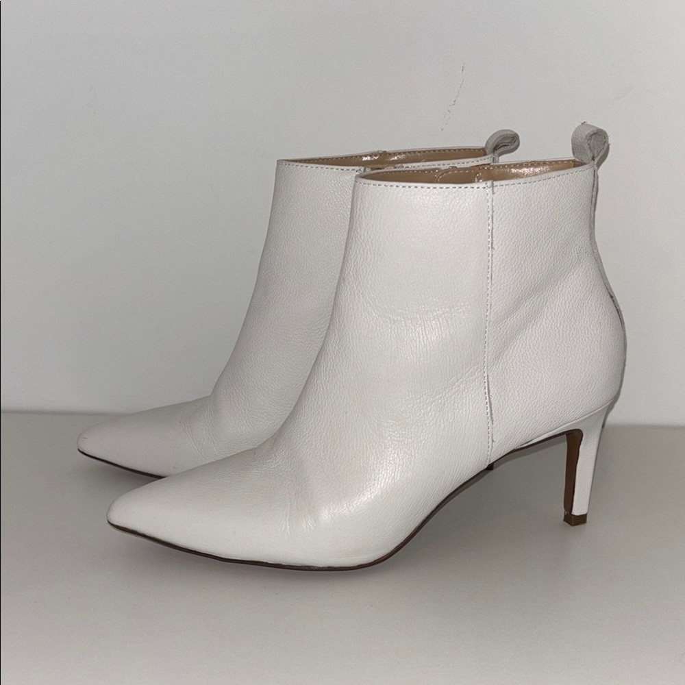 Women's White Pointed Toe Leather Ankle Boots
